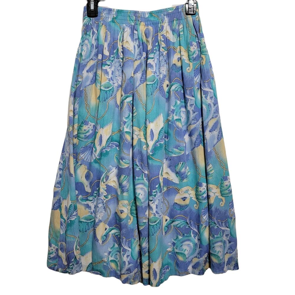 VTG Alfred Dunner Womens Elastic Waist Aline Seashell Nautical Skirt Size 10